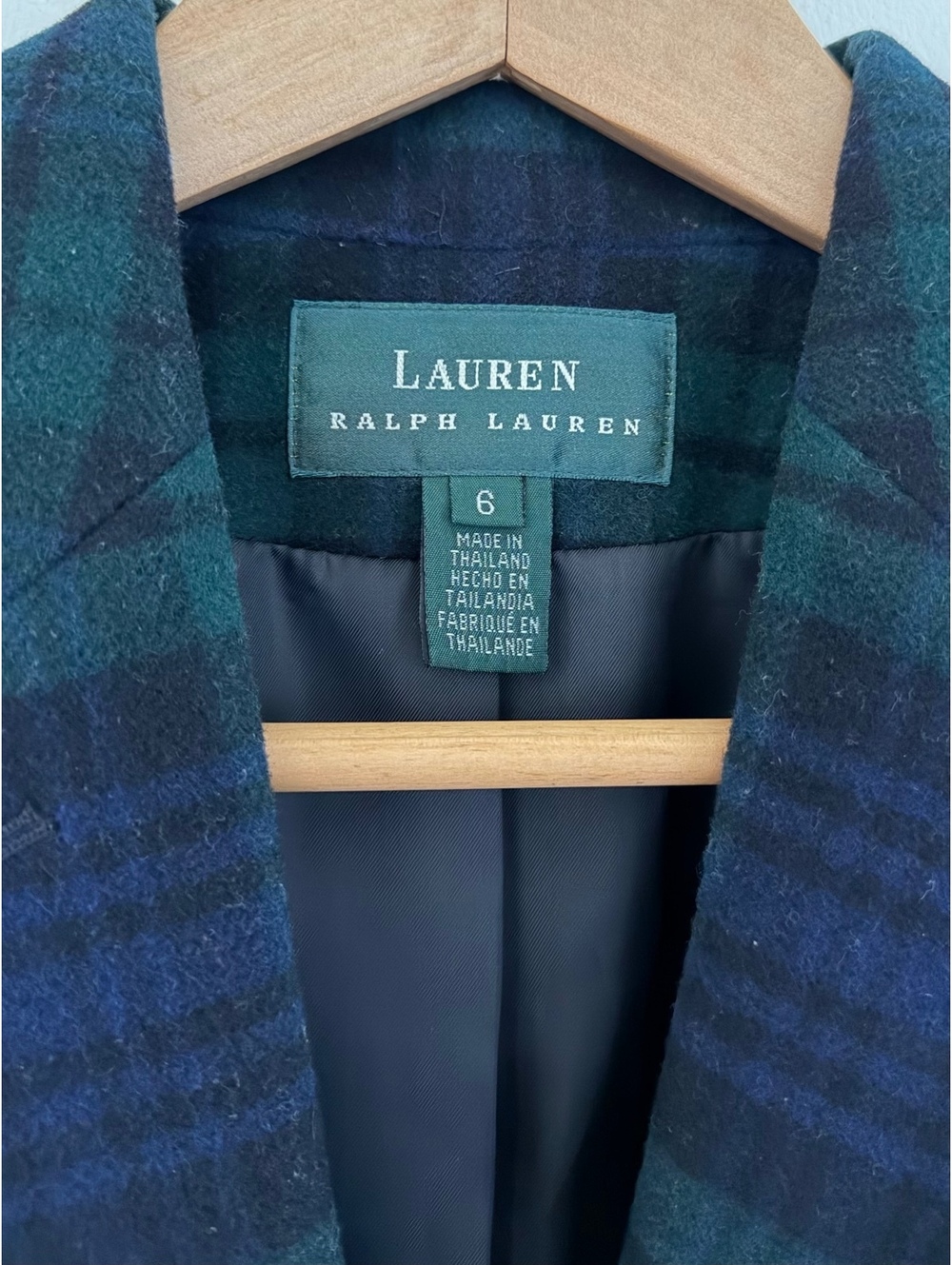 Lauren Ralph Lauren Women's Plaid Wool-Blend Twill Blazer Size 6 Green Jacket - Picture 6 of 8